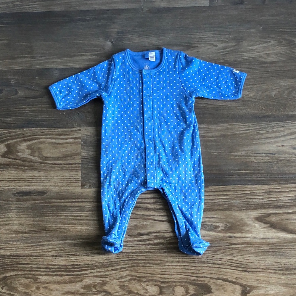 Petit Bateau Snap Front One Piece Cotton Blue Star Print 3 Months